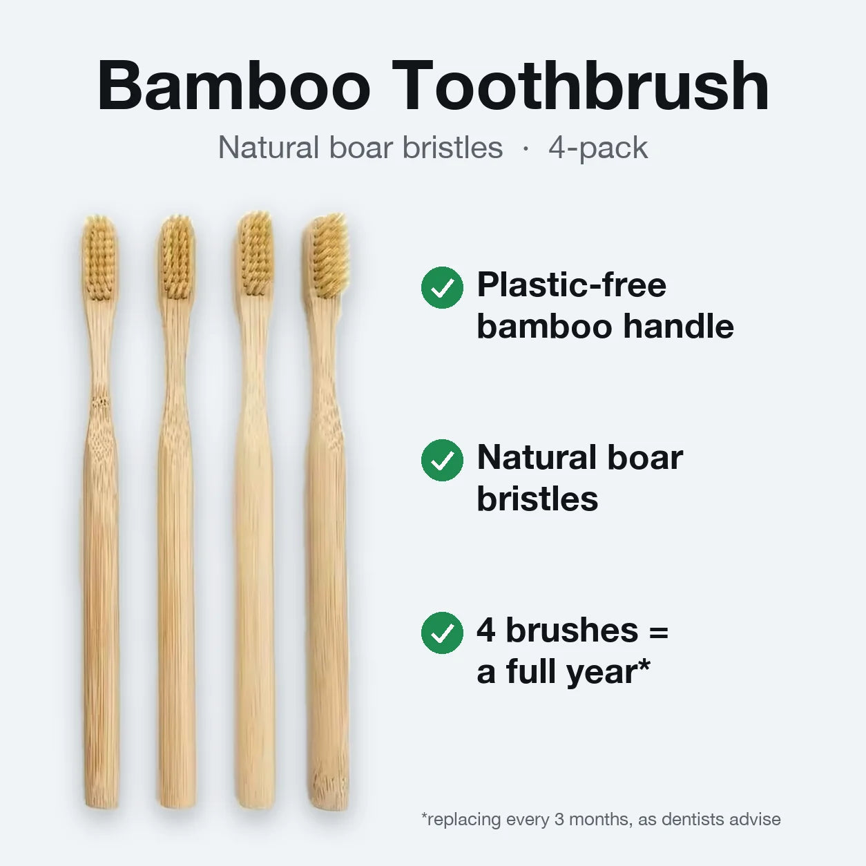 Bamboo boar bristle toothbrush 4-pack